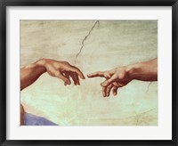 Framed Hands of God and Adam, detail from The Creation of Adam, from the Sistine Ceiling, 1511