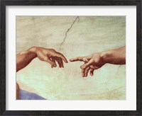 Framed Hands of God and Adam, detail from The Creation of Adam, from the Sistine Ceiling, 1511