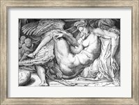 Framed Leda, engraved by Jacobus Bos, Boss or Bossius