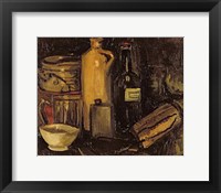 Framed Still life with pots, bottles and flasks