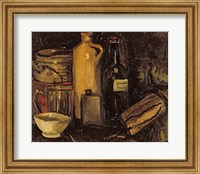 Framed Still life with pots, bottles and flasks