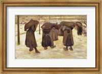 Framed Miners' wives carrying sacks of coal, 1882
