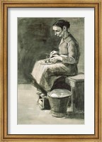 Framed Woman peeling potatoes