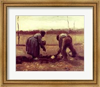 Framed Two Peasants Planting Potatoes, 1885