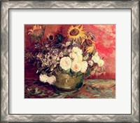 Framed Sunflowers, Roses and other Flowers in a Bowl, 1886