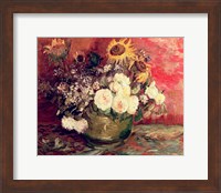 Framed Sunflowers, Roses and other Flowers in a Bowl, 1886