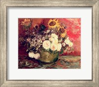 Framed Sunflowers, Roses and other Flowers in a Bowl, 1886