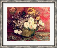 Framed Sunflowers, Roses and other Flowers in a Bowl, 1886