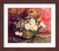 Framed Sunflowers, Roses and other Flowers in a Bowl, 1886