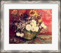 Framed Sunflowers, Roses and other Flowers in a Bowl, 1886