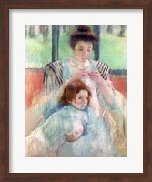 Framed Mother Sewing and Child