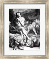 Framed Daniel in the Lions' Den - black and white