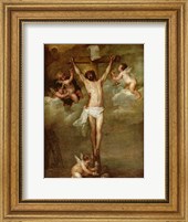 Framed Christ attended by angels holding chalices