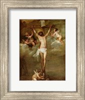 Framed Christ attended by angels holding chalices