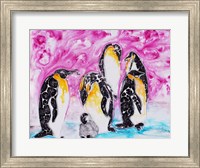 Framed Penguins Under Magenta Sky
