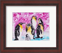 Framed Penguins Under Magenta Sky