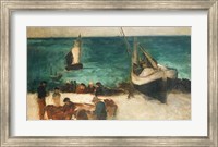 Framed Seascape at Berck, Fishing Boats and Fishermen, 1872-73