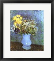 Vase with Lilacs, Daisies and Anemone Framed Print