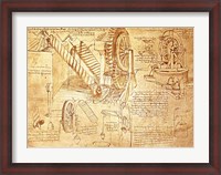 Framed Facsimile of Codex  Atlanticus Screws and Water Wheels