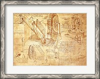 Framed Facsimile of Codex  Atlanticus Screws and Water Wheels