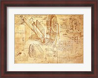 Framed Facsimile of Codex  Atlanticus Screws and Water Wheels