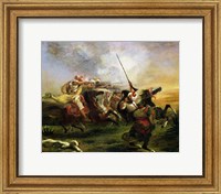 Framed Moroccan horsemen in military action, 1832