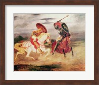 Framed Two Knights Fighting in a Landscape