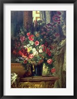 Framed Vase of Flowers on a Console