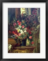 Framed Vase of Flowers on a Console