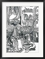 Framed St. Jerome in his study pulling a thorn from a lion's paw
