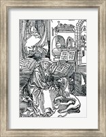 Framed St. Jerome in his study pulling a thorn from a lion's paw