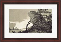 Framed Landscape with Large Rocks, Buildings and Trees