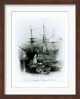 Framed Bellerophon at Plymouth Sound in 1815