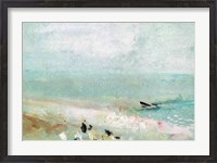 Framed Beach with figures and a jetty. c.1830