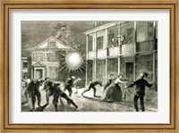 Framed Federals shelling the City of Charleston: Shell bursting in the streets in 1863