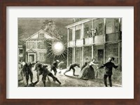 Framed Federals shelling the City of Charleston: Shell bursting in the streets in 1863