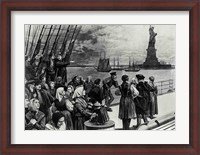 Framed New York - Welcome to the land of freedom - An ocean steamer passing the Statue of Liberty