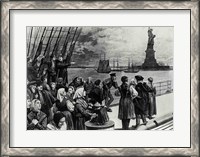 Framed New York - Welcome to the land of freedom - An ocean steamer passing the Statue of Liberty