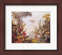 Framed Lake with geese, storks, parrots and herons, from the Salon of Gilles Demarteau