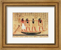 Framed Papyrus depicting a man being transported on a barque to the afterlife