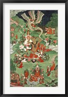 Framed Buddha cutting a tuft of hair, Tibetan temple banner