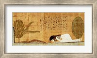 Framed Funerary papyrus depicting the deceased prostrate in front of the crocodile