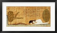 Framed Funerary papyrus depicting the deceased prostrate in front of the crocodile