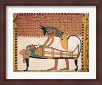 Framed Anubis attends Sennedjem's Mummy