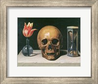 Framed Vanitas Still Life with a Tulip, Skull and Hour-Glass