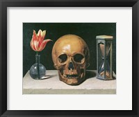 Framed Vanitas Still Life with a Tulip, Skull and Hour-Glass