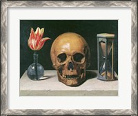 Framed Vanitas Still Life with a Tulip, Skull and Hour-Glass