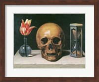 Framed Vanitas Still Life with a Tulip, Skull and Hour-Glass