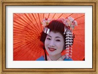 Framed Geisha Orange Umbrella