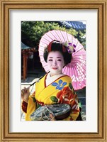 Framed Geisha holding a parasol, Kyoto, Japan